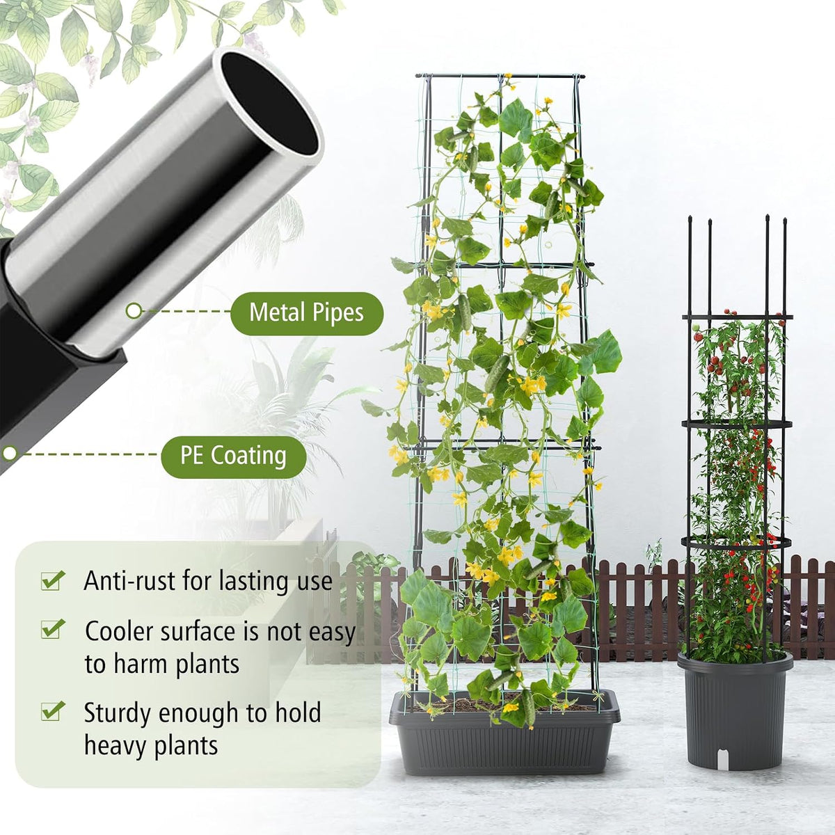 2 Pack Tomato Cage, Metal Garden Trellis w/Adjustable Height & Self-Watering System for Vines Potted Plants Vegetables, Tall Plant Support Tomato Trellis w/Planter Box