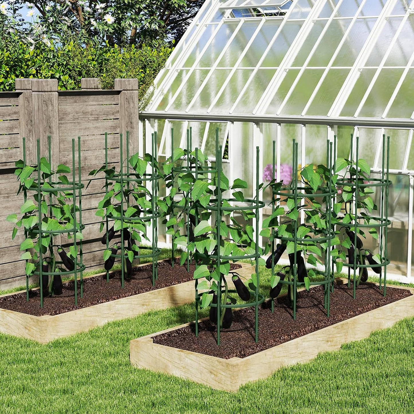 2 Pack Tomato Cage, Metal Garden Trellis w/Adjustable Height & Self-Watering System for Vines Potted Plants Vegetables, Tall Plant Support Tomato Trellis w/Planter Box