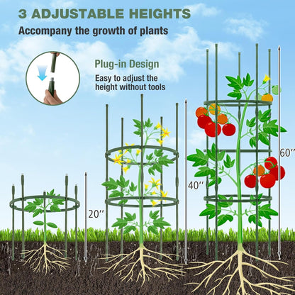 2 Pack Tomato Cage, Metal Garden Trellis w/Adjustable Height & Self-Watering System for Vines Potted Plants Vegetables, Tall Plant Support Tomato Trellis w/Planter Box