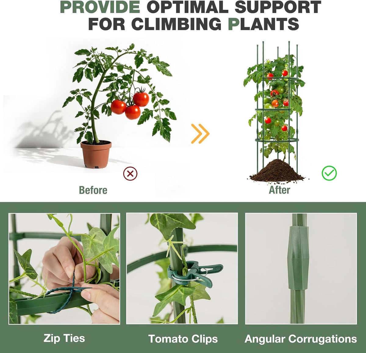 2 Pack Tomato Cage, Metal Garden Trellis w/Adjustable Height & Self-Watering System for Vines Potted Plants Vegetables, Tall Plant Support Tomato Trellis w/Planter Box