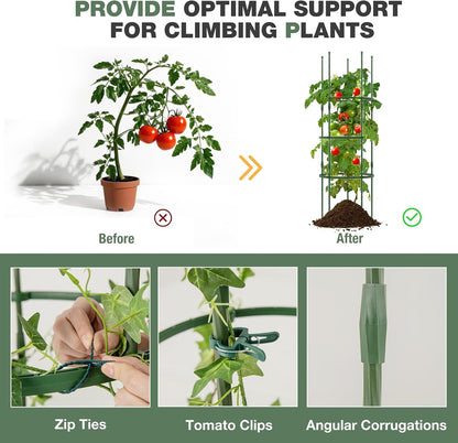 2 Pack Tomato Cage, Metal Garden Trellis w/Adjustable Height & Self-Watering System for Vines Potted Plants Vegetables, Tall Plant Support Tomato Trellis w/Planter Box
