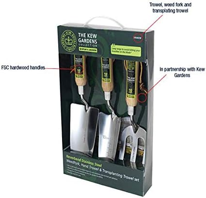 3056KEW Kew Gardens Neverbend Stainless 3 Piece Hand Tool Gift Set – Planting Trowel, Transplant Trowel & Weed Fork – Mirror-Polished Stainless Steel Heads
