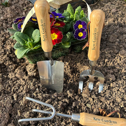 3056KEW Kew Gardens Neverbend Stainless 3 Piece Hand Tool Gift Set – Planting Trowel, Transplant Trowel & Weed Fork – Mirror-Polished Stainless Steel Heads