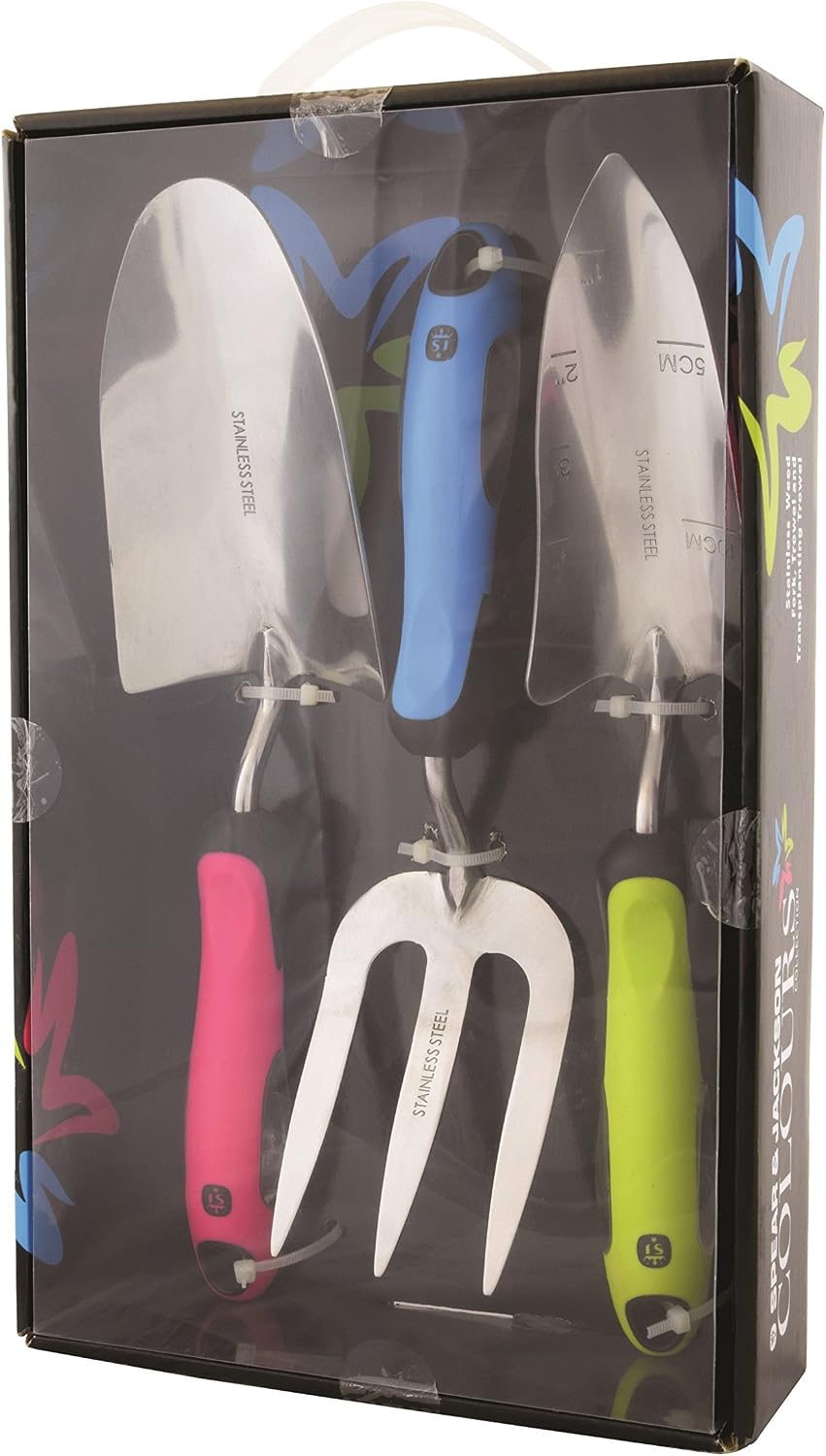 3056KEW Kew Gardens Neverbend Stainless 3 Piece Hand Tool Gift Set – Planting Trowel, Transplant Trowel & Weed Fork – Mirror-Polished Stainless Steel Heads