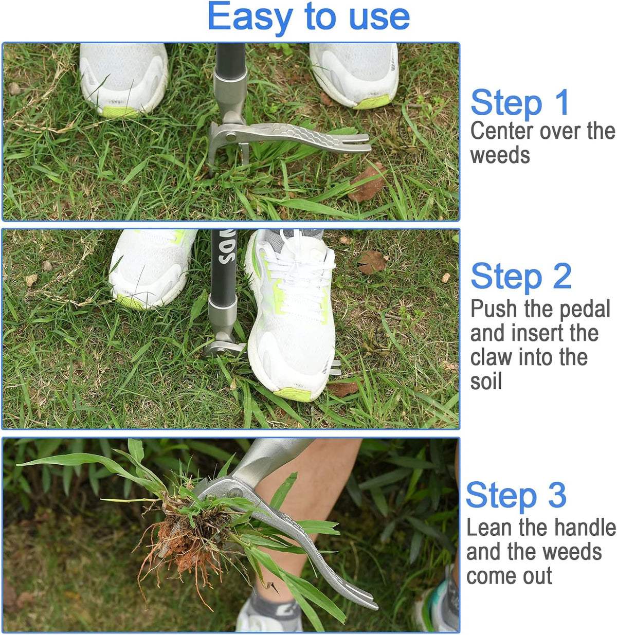 52'' Weed Puller Stand-up Weeder Weeding Tool for Gardening Heavy-duty Stainless Steel Claw with Long Metal Handle Weed Remove Tool for Lawn/Yard and Garden without Bending or Kneeling