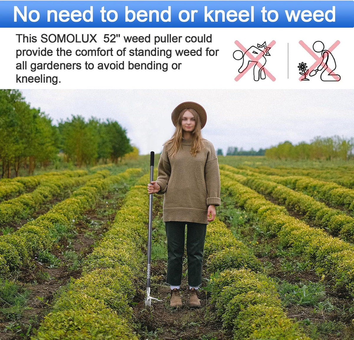 52'' Weed Puller Stand-up Weeder Weeding Tool for Gardening Heavy-duty Stainless Steel Claw with Long Metal Handle Weed Remove Tool for Lawn/Yard and Garden without Bending or Kneeling