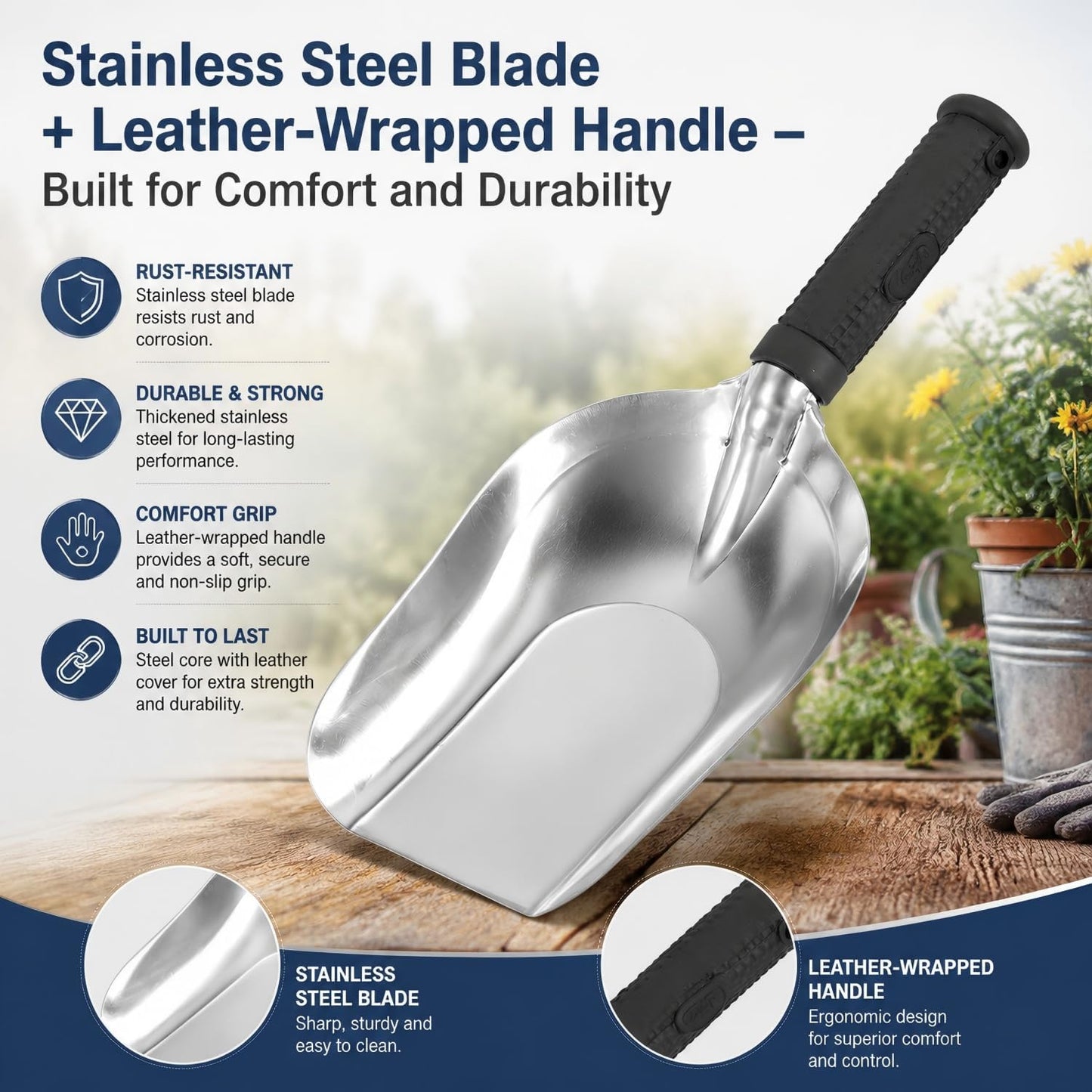 Garden Hand Shovel Stainless Steel 11.8" x 4.5" Scoop