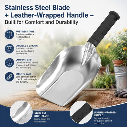 Garden Hand Shovel Stainless Steel 11.8" x 4.5" Scoop