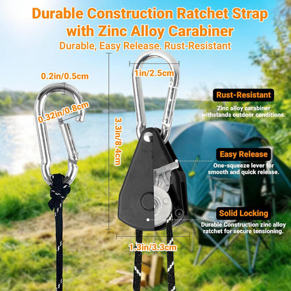 15ft Rope Ratchet Tie Downs Paracord Strap Camping Tensioner 1/8 in