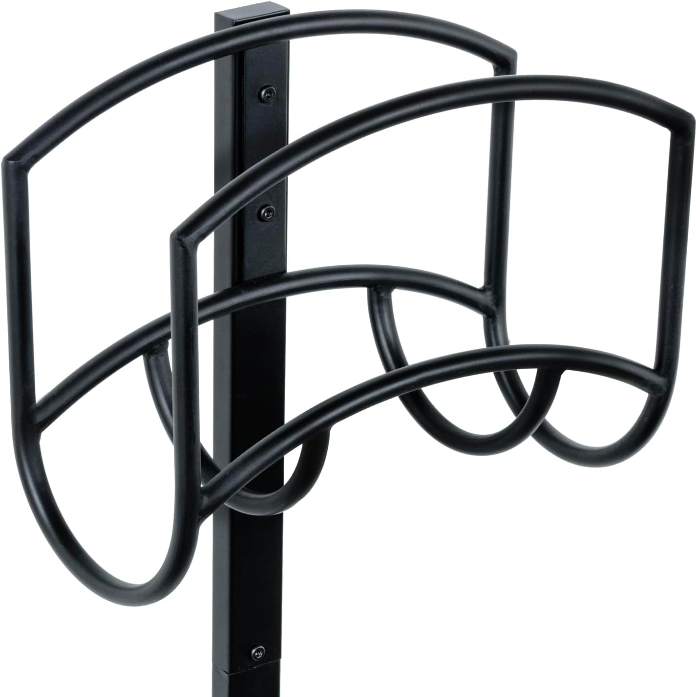 MyGift Garden Hose Holder, Modern Industrial Matte Black Metal Garden Hose Holder Freestanding Rack with Yard Grass Stake Anchors in Ground