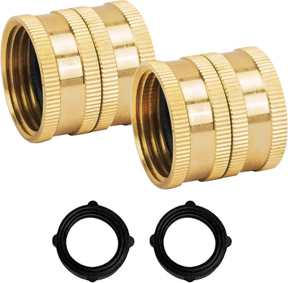 Garden Hose Adapter, 3/4 Inch Solid Brass Hose Connectors, 2 Pack Hose Connector with 2 Extra Washers (Female to Female)