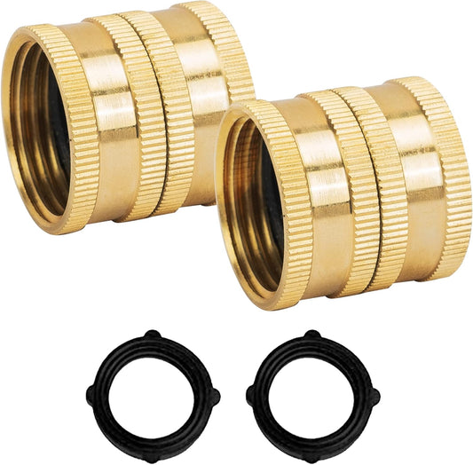 Garden Hose Adapter, 3/4 Inch Solid Brass Hose Connectors, 2 Pack Hose Connector with 2 Extra Washers (Female to Female)