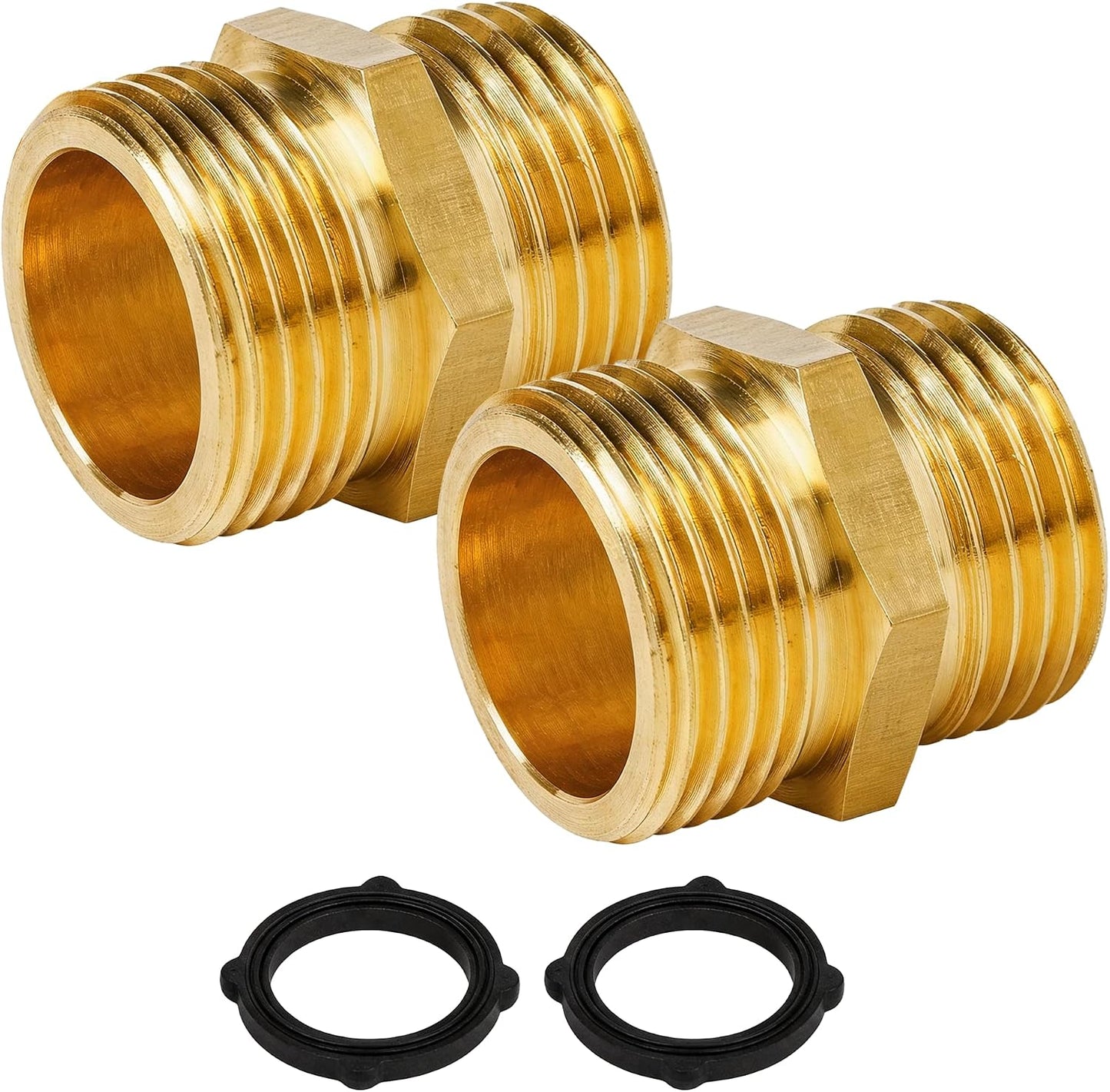 Garden Hose Adapter, 3/4 Inch Solid Brass Hose Connectors, 2 Pack Hose Connector with 2 Extra Washers (Female to Female)