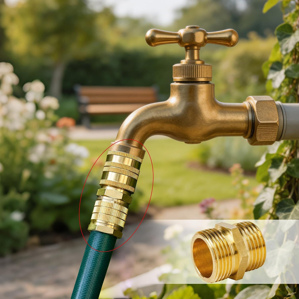Garden Hose Adapter, 3/4 Inch Solid Brass Hose Connectors, 2 Pack Hose Connector with 2 Extra Washers (Female to Female)
