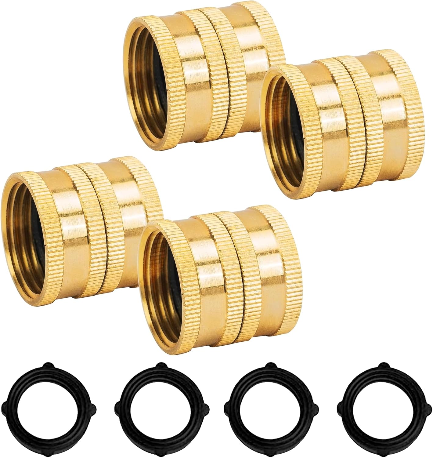 Garden Hose Adapter, 3/4 Inch Solid Brass Hose Connectors, 2 Pack Hose Connector with 2 Extra Washers (Female to Female)