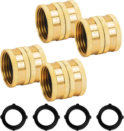 Garden Hose Adapter, 3/4 Inch Solid Brass Hose Connectors, 2 Pack Hose Connector with 2 Extra Washers (Female to Female)