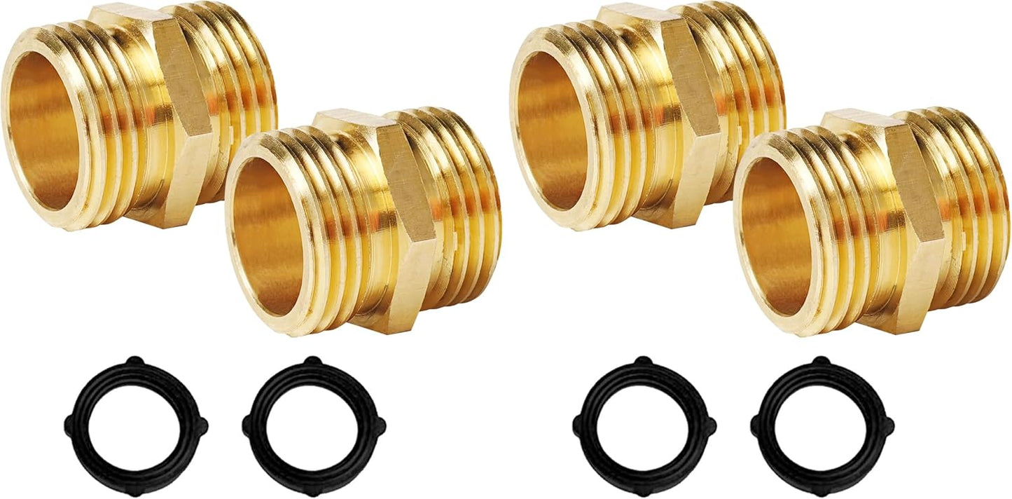 Garden Hose Adapter, 3/4 Inch Solid Brass Hose Connectors, 2 Pack Hose Connector with 2 Extra Washers (Female to Female)