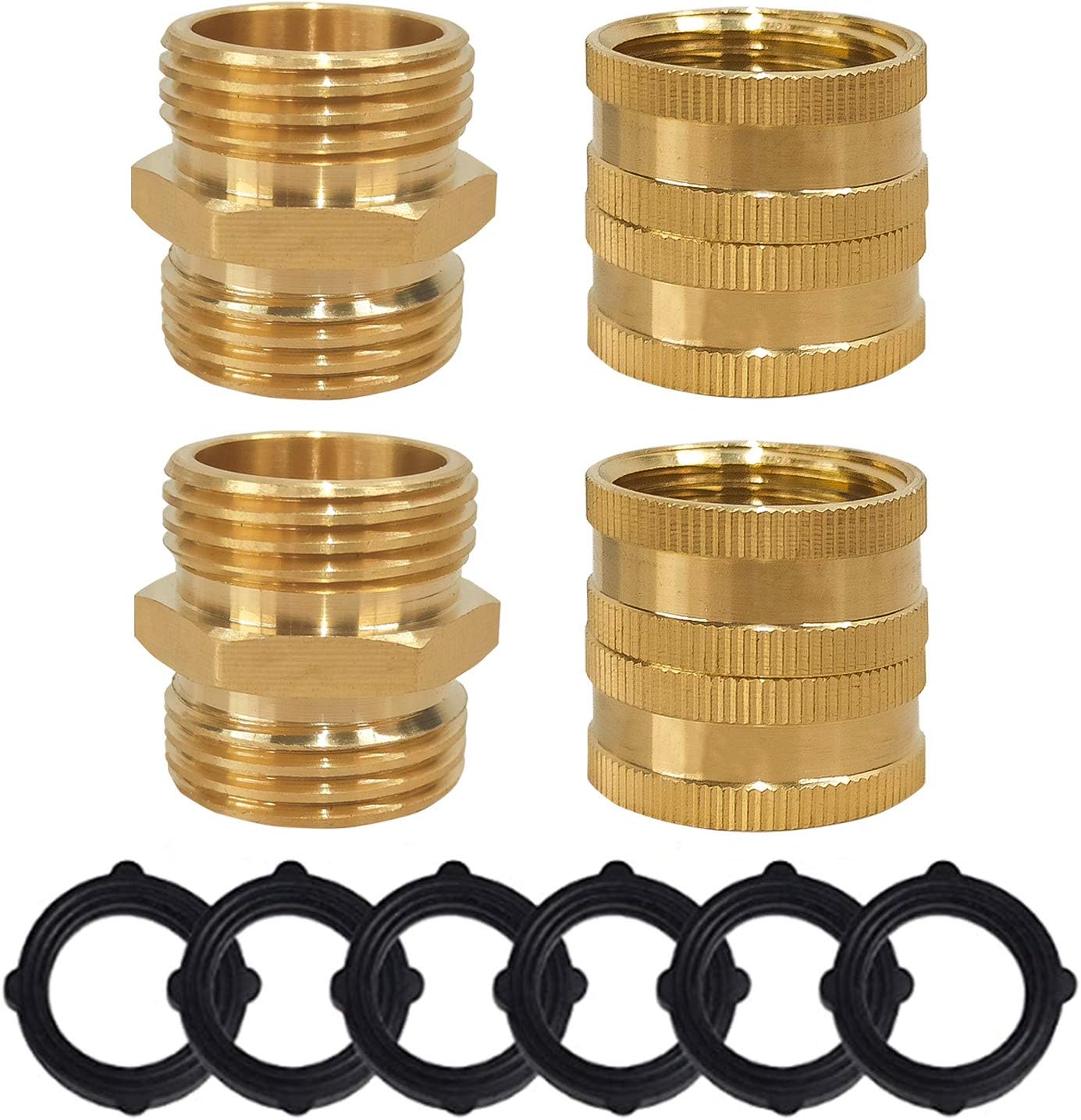 Garden Hose Adapter, 3/4 Inch Solid Brass Hose Connectors, 2 Pack Hose Connector with 2 Extra Washers (Female to Female)