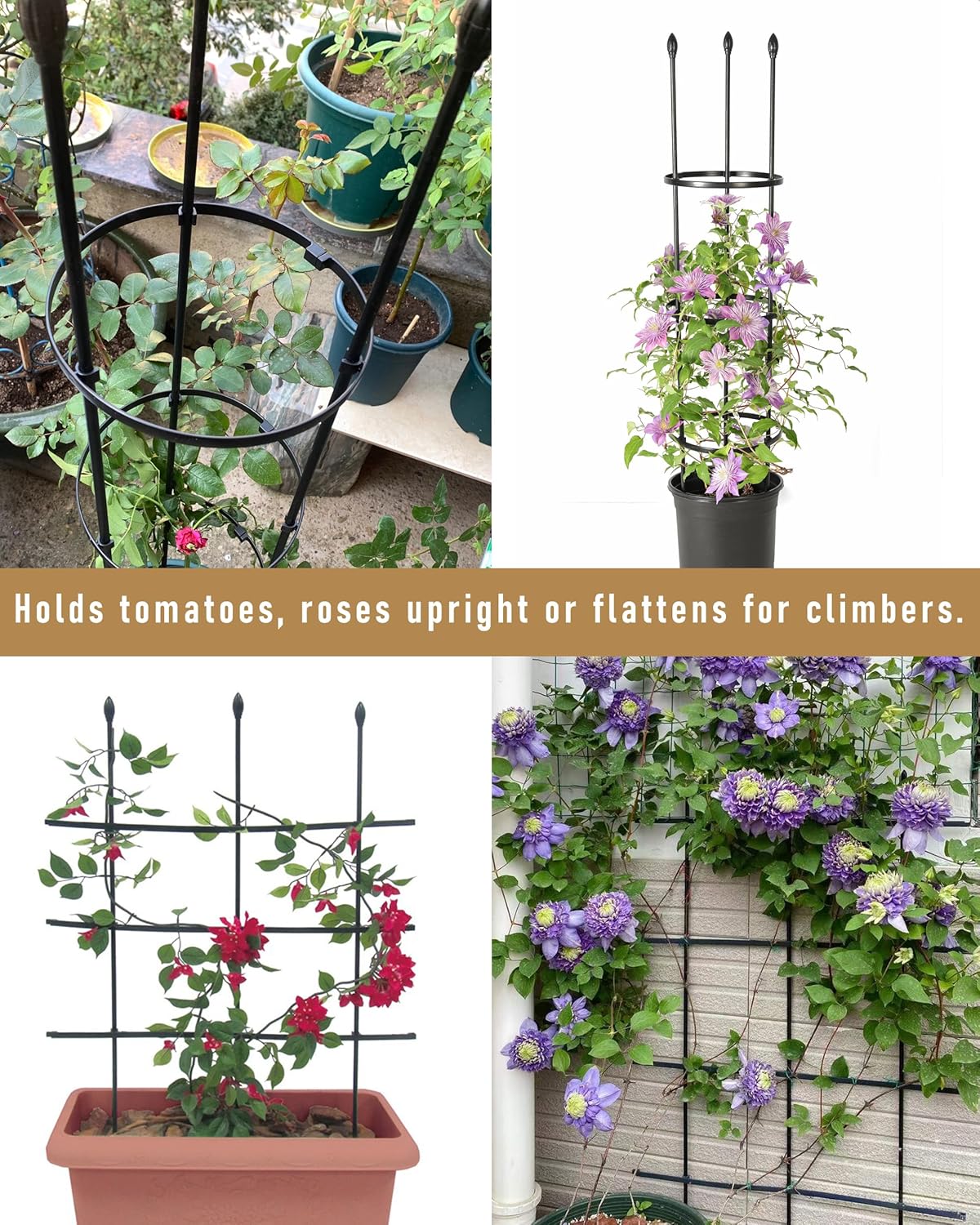2-Pack Garden Trellis for Climbing Plants Outdoor Indoor, 47-Inch Adjustable Metal Trellis for Potted Plants, Tall Plant Support for Jasmine, Clematis and Other Climbing Flowers