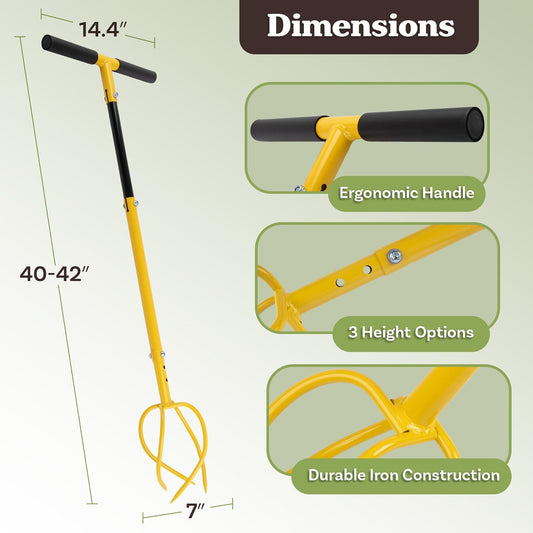 Tiller for Gardening - Adjustable Height Manual Twist Tiller Claw Hand Tiller Garden Tool - Soil Aerator, Garden Cultivator, Hand Tiller, or Compost Aerator Tool - Garden Hand Tools