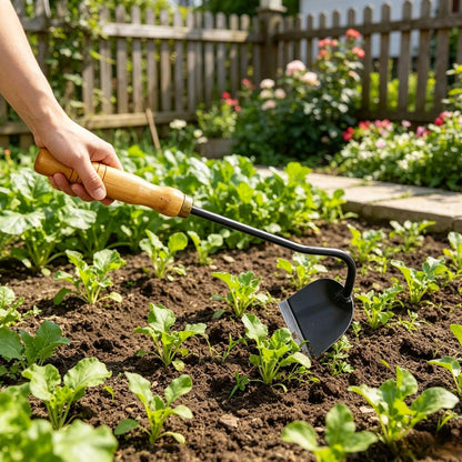 All-Steel Hardened Hollow Hoe, 2026 Japanese Garden Hand Hoe/Sickle Weed Puller Tool, Sharp Composite Steel Hand Weeder with Wood Handle for Digging, Loosening Soil & Planting
