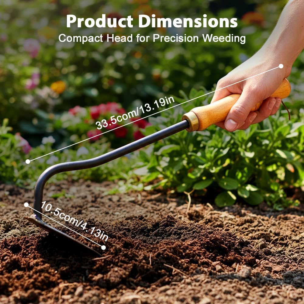 All-Steel Hardened Hollow Hoe, 2026 Japanese Garden Hand Hoe/Sickle Weed Puller Tool, Sharp Composite Steel Hand Weeder with Wood Handle for Digging, Loosening Soil & Planting