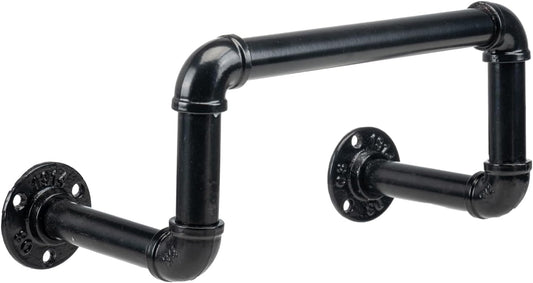 MyGift Wall Mounted Black Metal Garden Hose Holder with Pipe Design