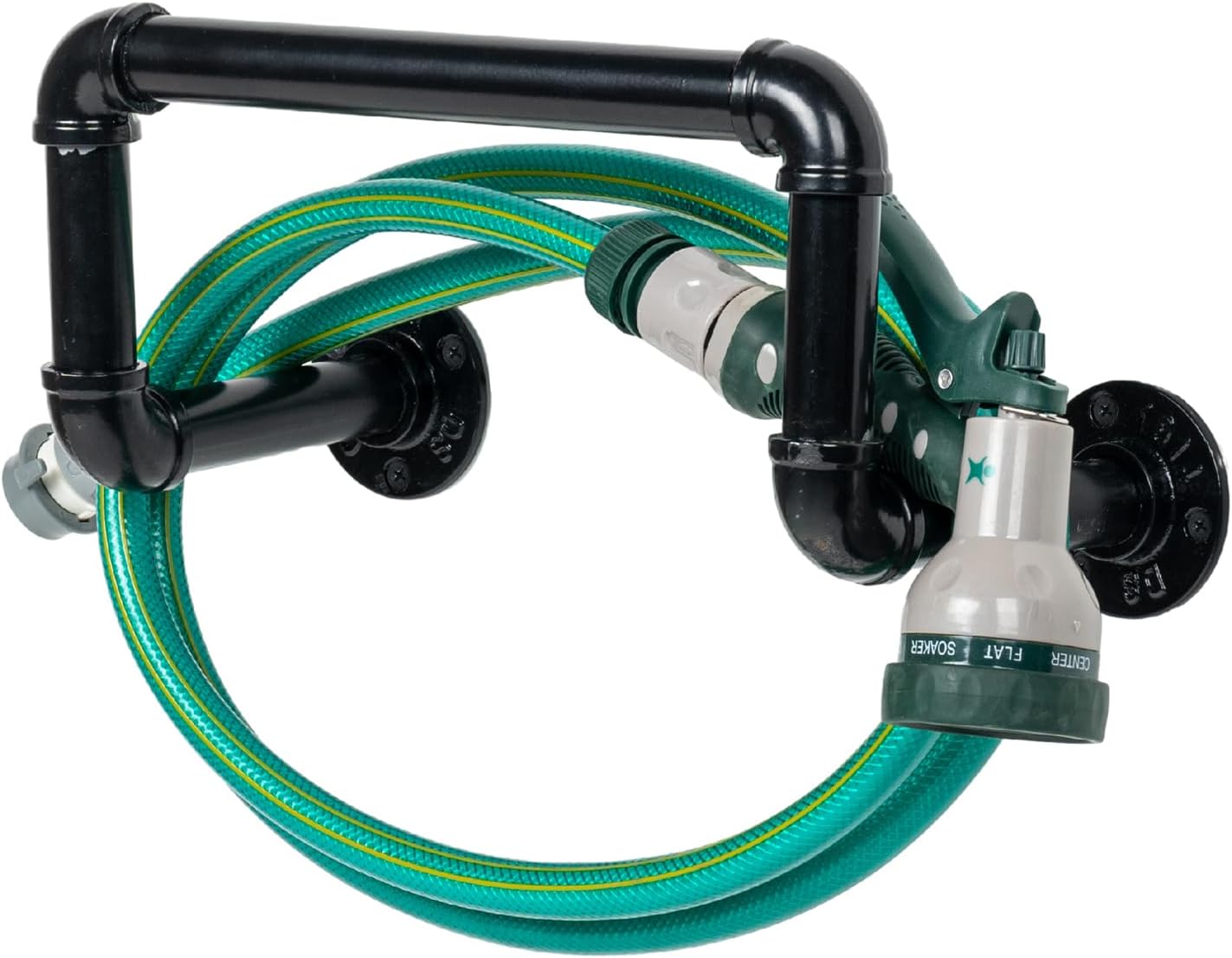 MyGift Wall Mounted Black Metal Garden Hose Holder with Pipe Design
