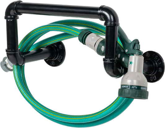 MyGift Wall Mounted Black Metal Garden Hose Holder with Pipe Design