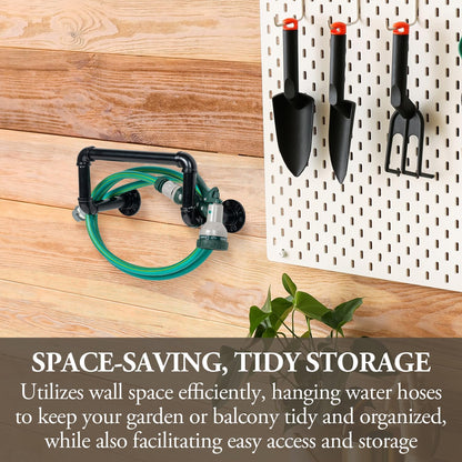 MyGift Wall Mounted Black Metal Garden Hose Holder with Pipe Design