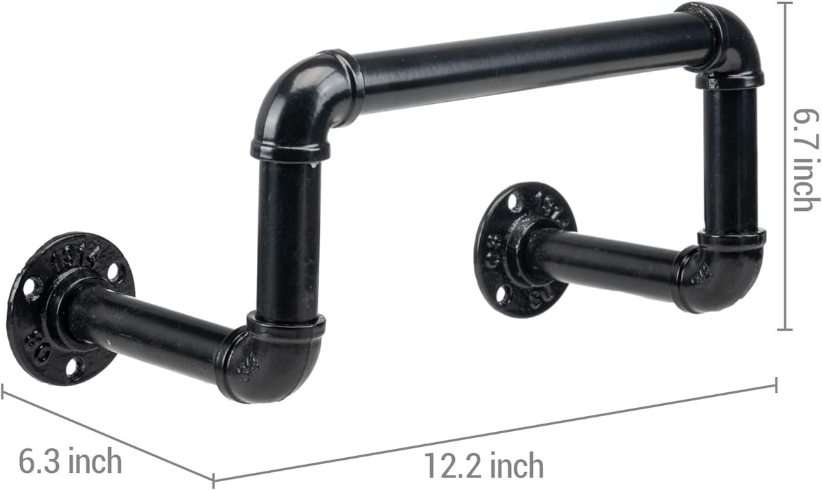 MyGift Wall Mounted Black Metal Garden Hose Holder with Pipe Design