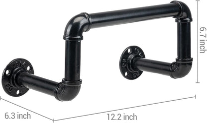 MyGift Wall Mounted Black Metal Garden Hose Holder with Pipe Design