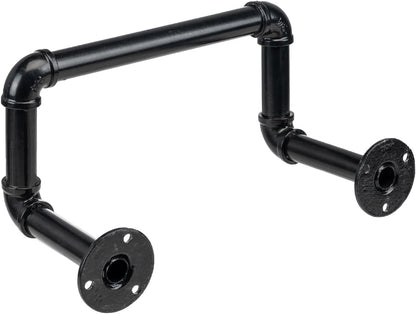 MyGift Wall Mounted Black Metal Garden Hose Holder with Pipe Design