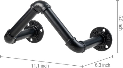 MyGift Wall Mounted Black Metal Garden Hose Holder with Pipe Design