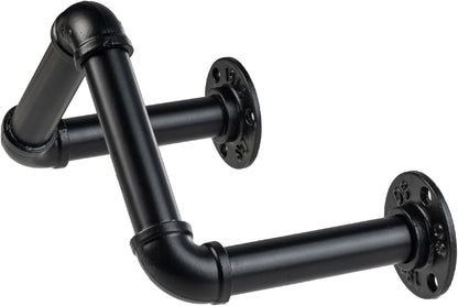 MyGift Wall Mounted Black Metal Garden Hose Holder with Pipe Design