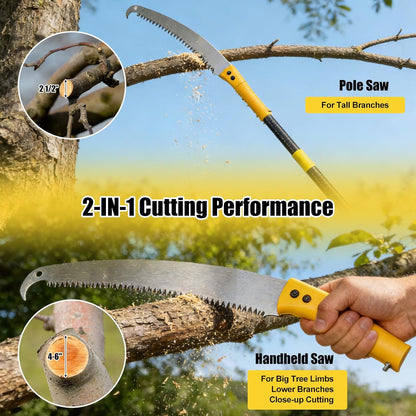 Pole Saw for Tree Trimming, 8FT Lightweight 2 in 1 Manual Hand Saws Tree Trimmer Pole Saw, Sharp Steel Blade, Adjustable Branch Cutter Pruner for Yard Walkway Oak Palm Fruit Pine and Fir Limbs Cutting