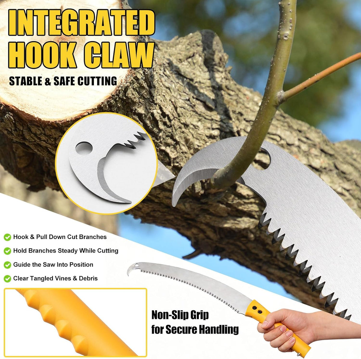 Pole Saw for Tree Trimming, 8FT Lightweight 2 in 1 Manual Hand Saws Tree Trimmer Pole Saw, Sharp Steel Blade, Adjustable Branch Cutter Pruner for Yard Walkway Oak Palm Fruit Pine and Fir Limbs Cutting