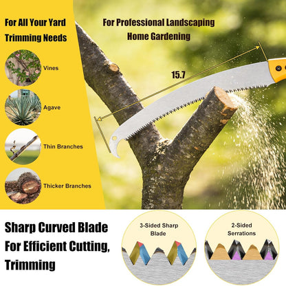 Pole Saw for Tree Trimming, 8FT Lightweight 2 in 1 Manual Hand Saws Tree Trimmer Pole Saw, Sharp Steel Blade, Adjustable Branch Cutter Pruner for Yard Walkway Oak Palm Fruit Pine and Fir Limbs Cutting