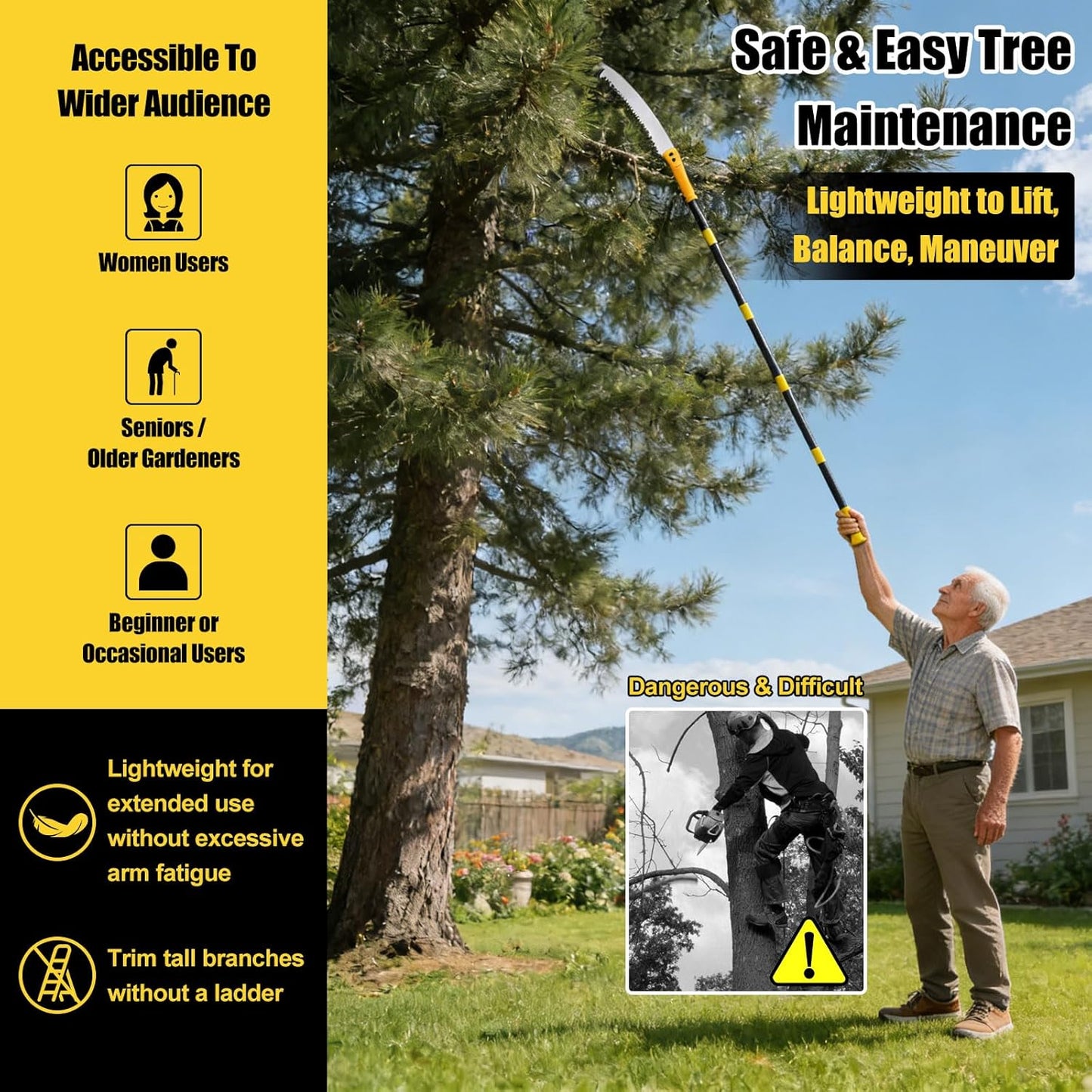 Pole Saw for Tree Trimming, 8FT Lightweight 2 in 1 Manual Hand Saws Tree Trimmer Pole Saw, Sharp Steel Blade, Adjustable Branch Cutter Pruner for Yard Walkway Oak Palm Fruit Pine and Fir Limbs Cutting