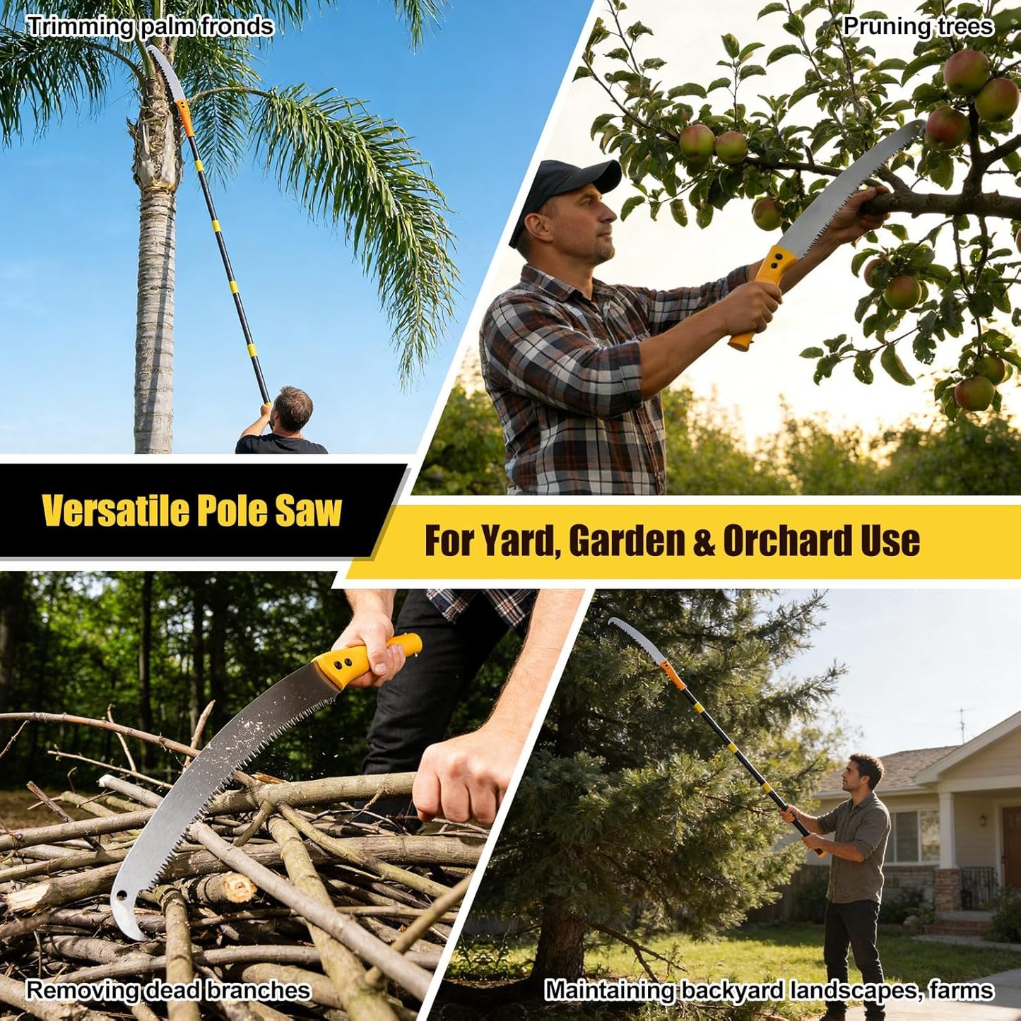 Pole Saw for Tree Trimming, 8FT Lightweight 2 in 1 Manual Hand Saws Tree Trimmer Pole Saw, Sharp Steel Blade, Adjustable Branch Cutter Pruner for Yard Walkway Oak Palm Fruit Pine and Fir Limbs Cutting
