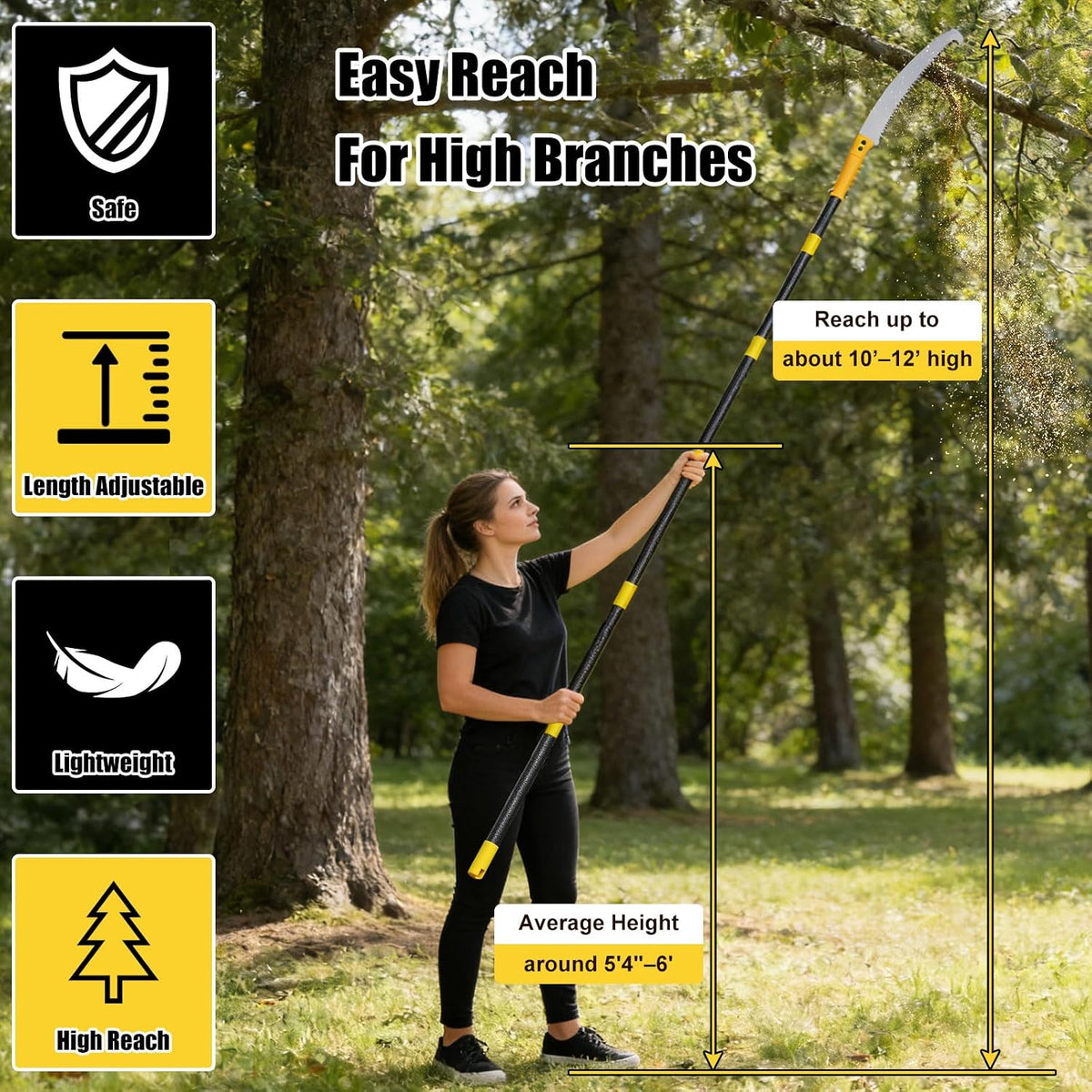 Pole Saw for Tree Trimming, 8FT Lightweight 2 in 1 Manual Hand Saws Tree Trimmer Pole Saw, Sharp Steel Blade, Adjustable Branch Cutter Pruner for Yard Walkway Oak Palm Fruit Pine and Fir Limbs Cutting