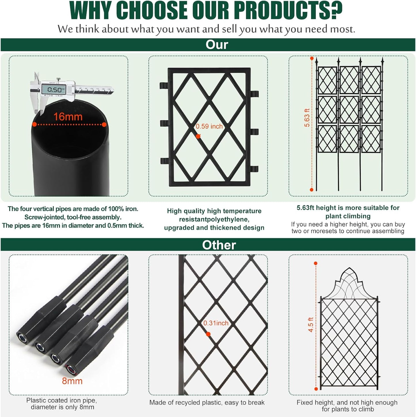 Garden Trellis for Climbing Plants Outdoor 63 Inch Iron Pipe