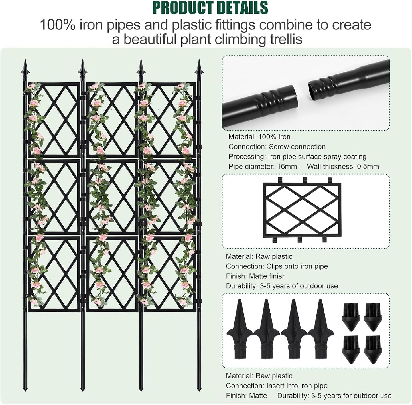 Garden Trellis for Climbing Plants Outdoor 63 Inch Iron Pipe