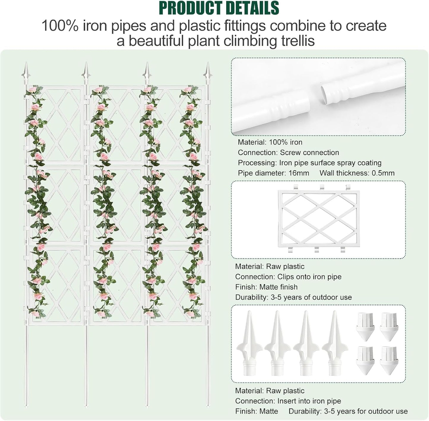 Garden Trellis for Climbing Plants Outdoor 63 Inch Iron Pipe