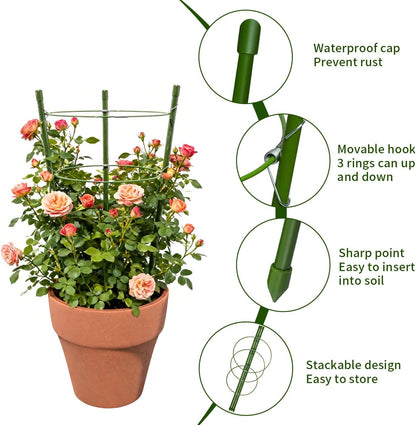 4 Pack Tomato Cage for Garden Plant Support, 18 inches Small Tomato Cages Tomato Trellis with Adjustable Rings, Plant Stakes for Peony Support, Tomato Stakes Rings for Climbing Plants