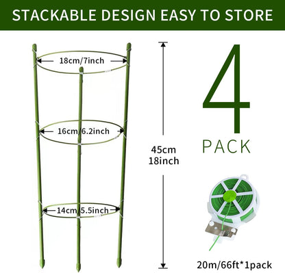 4 Pack Tomato Cage for Garden Plant Support, 18 inches Small Tomato Cages Tomato Trellis with Adjustable Rings, Plant Stakes for Peony Support, Tomato Stakes Rings for Climbing Plants