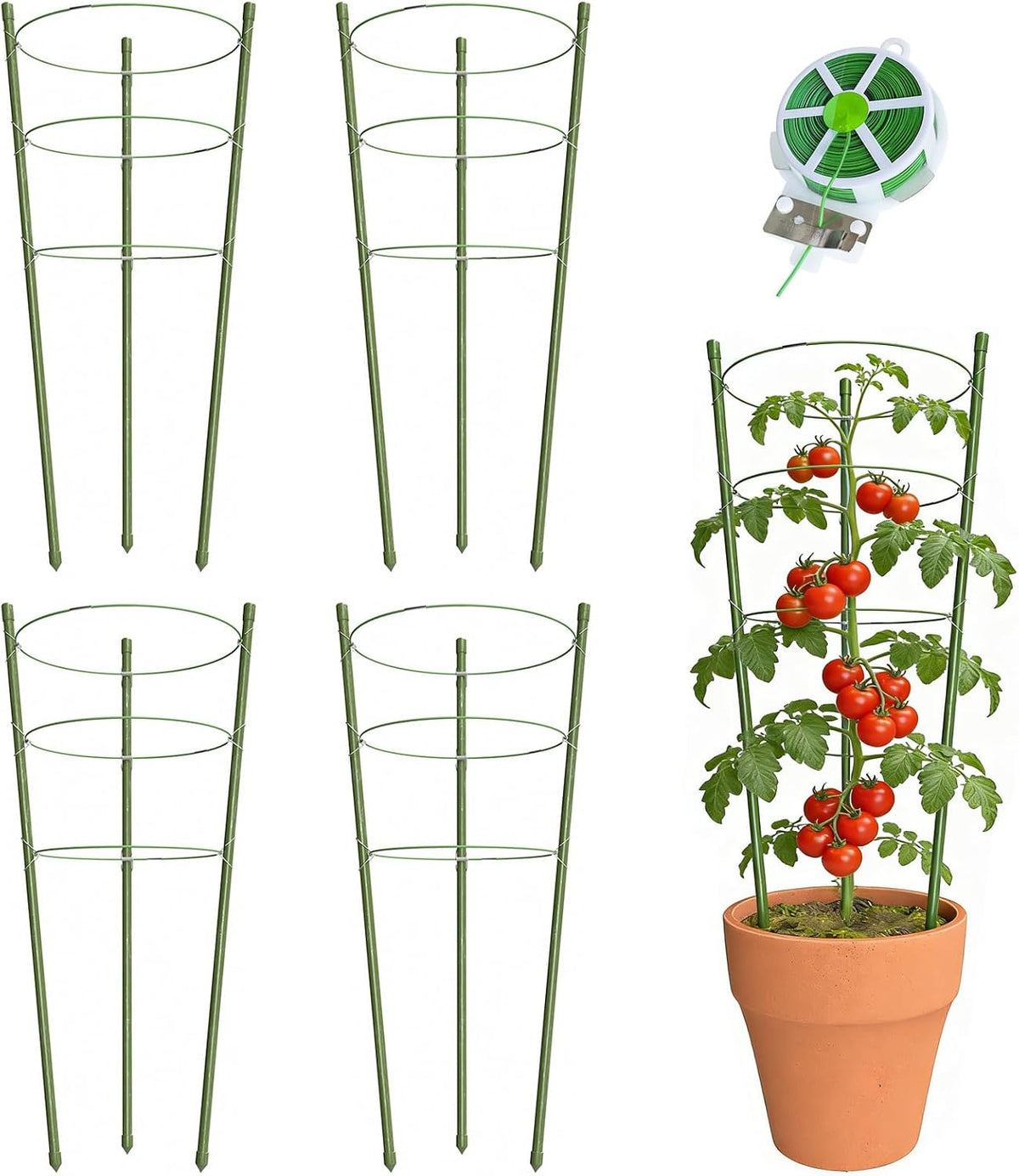 4 Pack Tomato Cage for Garden Plant Support, 18 inches Small Tomato Cages Tomato Trellis with Adjustable Rings, Plant Stakes for Peony Support, Tomato Stakes Rings for Climbing Plants