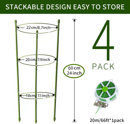 4 Pack Tomato Cage for Garden Plant Support, 18 inches Small Tomato Cages Tomato Trellis with Adjustable Rings, Plant Stakes for Peony Support, Tomato Stakes Rings for Climbing Plants