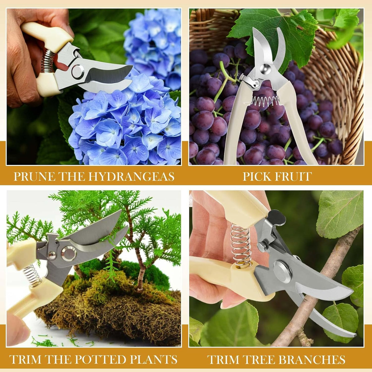 24 Pcs Garden Flower Shears Pruning Scissors Valentine Heavy Duty Plant Scissor Garden Clippers Hand Bypass Pruner for Gardening Plants Hedge Tree Cutting Miniature Bonsai Modeling(Beige)