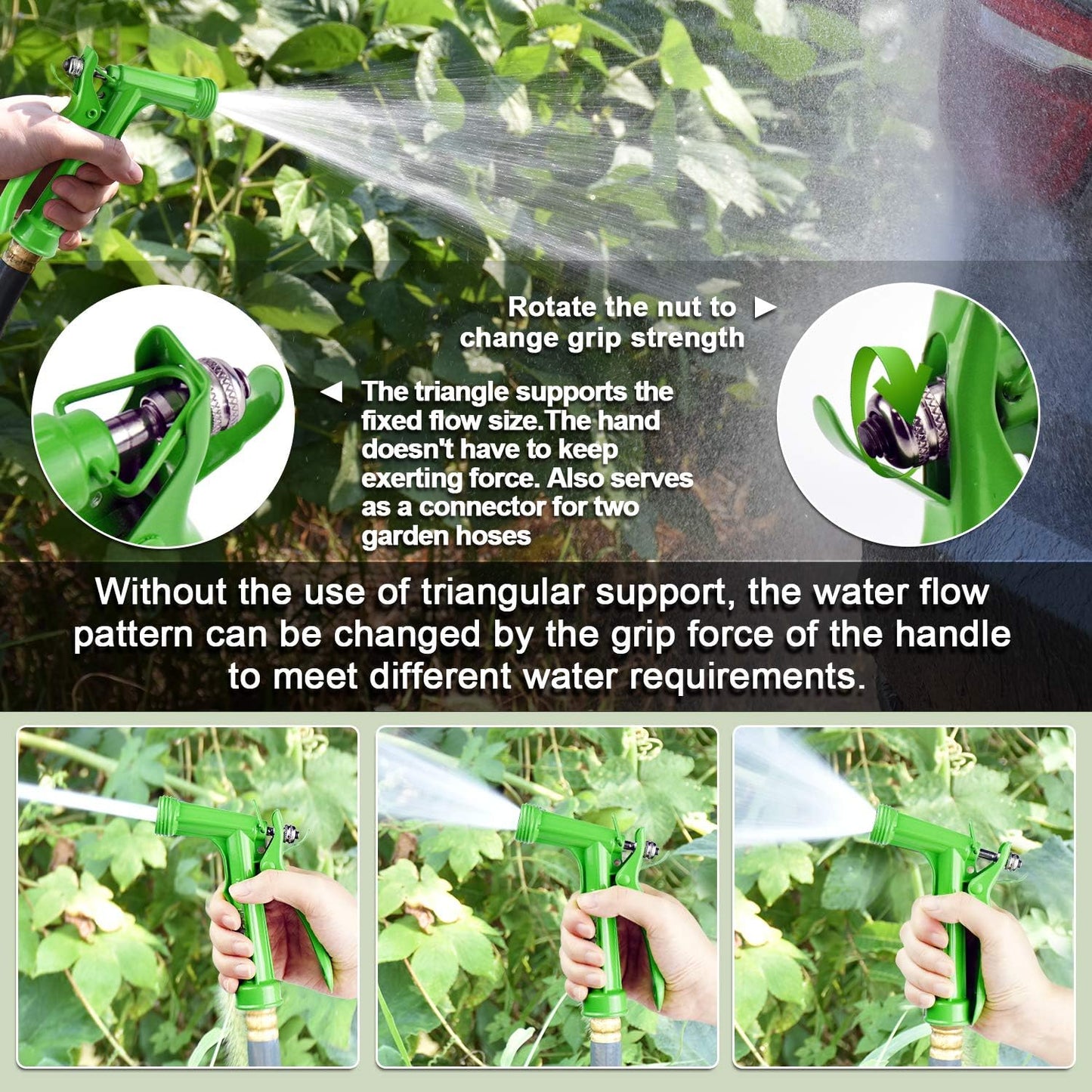 Hose Nozzle 2 Pack, Full Size Pistol Grip Water Nozzle Sprayer with Threaded Front, High Pressure Nozzle, Adjustable Spray Water Flow for Watering Plants, Showering Pet, Washing Car, Cleaning